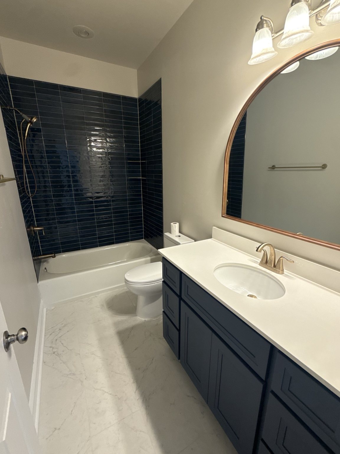 Blue Tile Bathroom by Straight Line Ceramic Tile in Wilmington NC