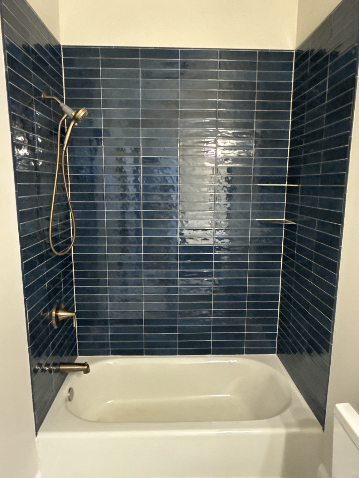 Blue Tile Tub Surround by Straight Line Ceramic Tile in Wilmington NC
