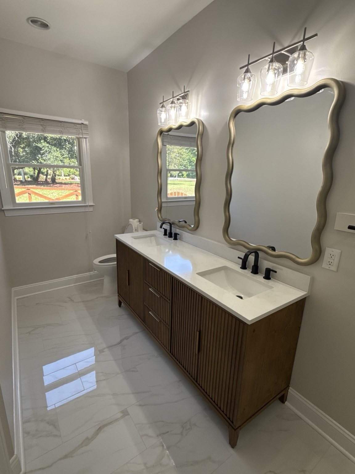 Double Vanity Bathroom by Straight Line Ceramic Tile in Wilmington NC